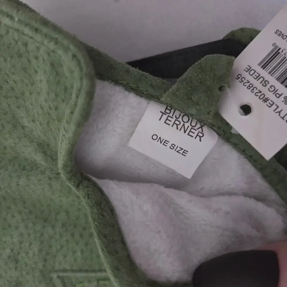 NWT Bijoux Terner | Suede Leather Green Womens Gloves Soft Lining